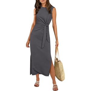 image:imageANRABESS Womens Summer Maxi Dress Tank Long Dresses  Soft Comfy WrinkleFree Fabric Tie Waist Split Casual Travel Outfits Dressy Elegant Trendy Fall LayerDeep Grey