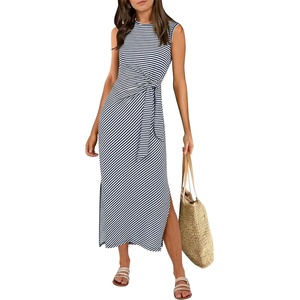 image:imageANRABESS Womens Summer Maxi Dress Tank Long Dresses  Soft Comfy WrinkleFree Fabric Tie Waist Split Casual Travel Outfits Dressy Elegant Trendy Fall LayerNavy Blue White Striped
