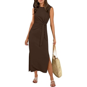 image:imageANRABESS Womens Summer Maxi Dress Tank Long Dresses  Soft Comfy WrinkleFree Fabric Tie Waist Split Casual Travel Outfits Dressy Elegant Trendy Fall LayerBrown