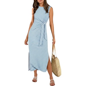 image:imageANRABESS Womens Summer Maxi Dress Tank Long Dresses  Soft Comfy WrinkleFree Fabric Tie Waist Split Casual Travel Outfits Dressy Elegant Trendy Fall LayerLight Blue White Striped