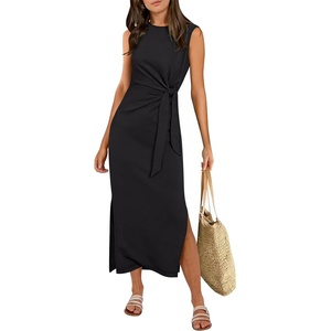 image:imageANRABESS Womens Summer Maxi Dress Tank Long Dresses  Soft Comfy WrinkleFree Fabric Tie Waist Split Casual Travel Outfits Dressy Elegant Trendy Fall LayerBlack