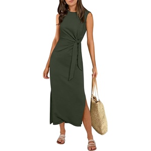 image:imageANRABESS Womens Summer Maxi Dress Tank Long Dresses  Soft Comfy WrinkleFree Fabric Tie Waist Split Casual Travel Outfits Dressy Elegant Trendy Fall LayerArmy Green