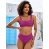image:imageANRABESS Bathing Suit for Women Tummy Control Bikini Set 2026 Beach Front Ruched Mid Waist Swimsuit with Adjustable StrapsHot Pink