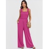 image:imageANRABESS Jumpsuits for Women Casual Smocked Sleeveless Wide Leg Comfy Rompers With Pockets Summer Vacation amp Dressy WearHot Pink