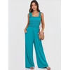 image:imageANRABESS Jumpsuits for Women Casual Smocked Sleeveless Wide Leg Comfy Rompers With Pockets Summer Vacation amp Dressy WearLake Green