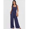 image:imageANRABESS Jumpsuits for Women Casual Smocked Sleeveless Wide Leg Comfy Rompers With Pockets Summer Vacation amp Dressy WearNavy Blue