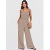 image:imageANRABESS Jumpsuits for Women Casual Smocked Sleeveless Wide Leg Comfy Rompers With Pockets Summer Vacation amp Dressy WearTaupe