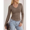 image:imageANRABESS Long Sleeve V Neck Ribbed Shirts for Women  Slim Fitted Knit Tops Comfy Lightweight Sweaters Casual Work Basic TShirts Fall Winter Layering ClothesBrown