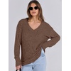 image:imageANRABESS Ribbed V Neck Long Sleeve Shirts for Women  Soft lightweight Sweaters Loose Fit Office Work Casual Daily Wear Tunic 2026 Fall Winter Transition OutfitsDark Brown