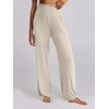 image:imageANRABESS Women 2 Piece Lounge Pajamas Sets Casual Ribbed Knit Long Sleeve Top Pants Matching Set 2026 Fall Outfits ClothesBeige