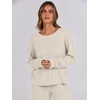 image:imageANRABESS Women 2 Piece Lounge Pajamas Sets Casual Ribbed Knit Long Sleeve Top Pants Matching Set 2026 Fall Outfits ClothesBeige
