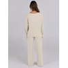 image:imageANRABESS Women 2 Piece Lounge Pajamas Sets Casual Ribbed Knit Long Sleeve Top Pants Matching Set 2026 Fall Outfits ClothesBeige