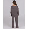 image:imageANRABESS Women 2 Piece Lounge Pajamas Sets Casual Ribbed Knit Long Sleeve Top Pants Matching Set 2026 Fall Outfits ClothesDark Brown