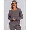 image:imageANRABESS Women 2 Piece Lounge Pajamas Sets Casual Ribbed Knit Long Sleeve Top Pants Matching Set 2026 Fall Outfits ClothesDark Brown