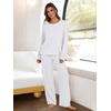 image:imageANRABESS Women 2 Piece Lounge Pajamas Sets Casual Ribbed Knit Long Sleeve Top Pants Matching Set 2026 Fall Outfits ClothesWhite