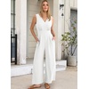 image:imageANRABESS Women Jumpsuits 2026 Casual Sleeveless V Neck Wide Leg Jumper Romper Beach Vacation Clothes Summer One Piece OutfitsWhite