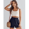 image:imageANRABESS Women Linen Shorts Wide Leg High Waist Loose Elastic Drawstring Casual Dressy 2026 Summer for Beach Vacation DailyNavy Blue
