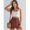 image:imageANRABESS Women Linen Shorts Wide Leg High Waist Loose Elastic Drawstring Casual Dressy 2026 Summer for Beach Vacation DailyRed Brown