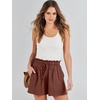 image:imageANRABESS Women Linen Shorts Wide Leg High Waist Loose Elastic Drawstring Casual Dressy 2026 Summer for Beach Vacation DailyRed Brown