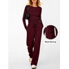 image:imageANRABESS Womens 2 Piece Soft Comfy Lounge Sets  Long Sleeve Side Ruching Top Wide Leg Drawstring Pants with Pockets Airport Travel Matching Set Fall Winter OutfitsDeep Red