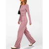 image:imageANRABESS Womens 2 Piece Soft Comfy Lounge Sets  Long Sleeve Side Ruching Top Wide Leg Drawstring Pants with Pockets Airport Travel Matching Set Fall Winter OutfitsPink