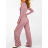 image:imageANRABESS Womens 2 Piece Soft Comfy Lounge Sets  Long Sleeve Side Ruching Top Wide Leg Drawstring Pants with Pockets Airport Travel Matching Set Fall Winter OutfitsPink