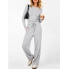 image:imageANRABESS Womens 2 Piece Soft Comfy Lounge Sets  Long Sleeve Side Ruching Top Wide Leg Drawstring Pants with Pockets Airport Travel Matching Set Fall Winter OutfitsLight Grey