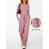 image:imageANRABESS Womens 2 Piece Soft Comfy Lounge Sets  Long Sleeve Side Ruching Top Wide Leg Drawstring Pants with Pockets Airport Travel Matching Set Fall Winter OutfitsPink