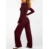 image:imageANRABESS Womens 2 Piece Soft Comfy Lounge Sets  Long Sleeve Side Ruching Top Wide Leg Drawstring Pants with Pockets Airport Travel Matching Set Fall Winter OutfitsDeep Red