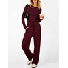 image:imageANRABESS Womens 2 Piece Soft Comfy Lounge Sets  Long Sleeve Side Ruching Top Wide Leg Drawstring Pants with Pockets Airport Travel Matching Set Fall Winter OutfitsDeep Red