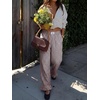 image:imageANRABESS Womens Gingham Ruffle Hem Palazzo Pants  Wide Leg Elastic Waisted With Pockets Vacation Lounge Pajama Plaid Trouser Cute Casual All Seasons WearBrown White Plaid