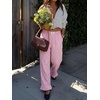 image:imageANRABESS Womens Gingham Ruffle Hem Palazzo Pants  Wide Leg Elastic Waisted With Pockets Vacation Lounge Pajama Plaid Trouser Cute Casual All Seasons WearPink White Plaid