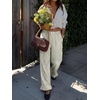 image:imageANRABESS Womens Gingham Ruffle Hem Palazzo Pants  Wide Leg Elastic Waisted With Pockets Vacation Lounge Pajama Plaid Trouser Cute Casual All Seasons WearArmy Green White Plaid