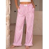 image:imageANRABESS Womens Gingham Ruffle Hem Palazzo Pants  Wide Leg Elastic Waisted With Pockets Vacation Lounge Pajama Plaid Trouser Cute Casual All Seasons WearPink White Plaid