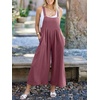 image:imageANRABESS Womens Jumpsuits Overalls Linen Wide Leg Jumpers Casual Summer Fall Outfits 2026 Beach Vacation Clothes with PocketsFuchsia
