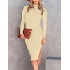image:imageANRABESS Womens Long Sleeve Mock Neck Slim Fit Ribbed Bodycon Knit Slit Cocktail Sweater Midi Dress 2026 Trendy Fall OutfitsApricot