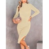 image:imageANRABESS Womens Long Sleeve Mock Neck Slim Fit Ribbed Bodycon Knit Slit Cocktail Sweater Midi Dress 2026 Trendy Fall OutfitsApricot