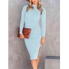 image:imageANRABESS Womens Long Sleeve Mock Neck Slim Fit Ribbed Bodycon Knit Slit Cocktail Sweater Midi Dress 2026 Trendy Fall OutfitsBlue