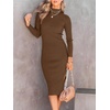 image:imageANRABESS Womens Long Sleeve Mock Neck Slim Fit Ribbed Bodycon Knit Slit Cocktail Sweater Midi Dress 2026 Trendy Fall OutfitsBrown