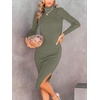 image:imageANRABESS Womens Long Sleeve Mock Neck Slim Fit Ribbed Bodycon Knit Slit Cocktail Sweater Midi Dress 2026 Trendy Fall OutfitsGreen