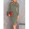 image:imageANRABESS Womens Long Sleeve Mock Neck Slim Fit Ribbed Bodycon Knit Slit Cocktail Sweater Midi Dress 2026 Trendy Fall OutfitsGreen