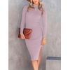 image:imageANRABESS Womens Long Sleeve Mock Neck Slim Fit Ribbed Bodycon Knit Slit Cocktail Sweater Midi Dress 2026 Trendy Fall OutfitsLight Purple