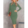 image:imageANRABESS Womens Long Sleeve Mock Neck Slim Fit Ribbed Bodycon Knit Slit Cocktail Sweater Midi Dress 2026 Trendy Fall OutfitsOlive