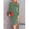 image:imageANRABESS Womens Long Sleeve Mock Neck Slim Fit Ribbed Bodycon Knit Slit Cocktail Sweater Midi Dress 2026 Trendy Fall OutfitsOlive