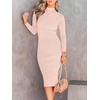 image:imageANRABESS Womens Long Sleeve Mock Neck Slim Fit Ribbed Bodycon Knit Slit Cocktail Sweater Midi Dress 2026 Trendy Fall OutfitsPink