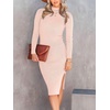 image:imageANRABESS Womens Long Sleeve Mock Neck Slim Fit Ribbed Bodycon Knit Slit Cocktail Sweater Midi Dress 2026 Trendy Fall OutfitsPink