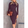 image:imageANRABESS Womens Long Sleeve Mock Neck Slim Fit Ribbed Bodycon Knit Slit Cocktail Sweater Midi Dress 2026 Trendy Fall OutfitsPurple