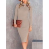 image:imageANRABESS Womens Long Sleeve Mock Neck Slim Fit Ribbed Bodycon Knit Slit Cocktail Sweater Midi Dress 2026 Trendy Fall OutfitsRed Apricot