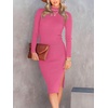 image:imageANRABESS Womens Long Sleeve Mock Neck Slim Fit Ribbed Bodycon Knit Slit Cocktail Sweater Midi Dress 2026 Trendy Fall OutfitsRose