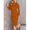 image:imageANRABESS Womens Long Sleeve Mock Neck Slim Fit Ribbed Bodycon Knit Slit Cocktail Sweater Midi Dress 2026 Trendy Fall OutfitsRust